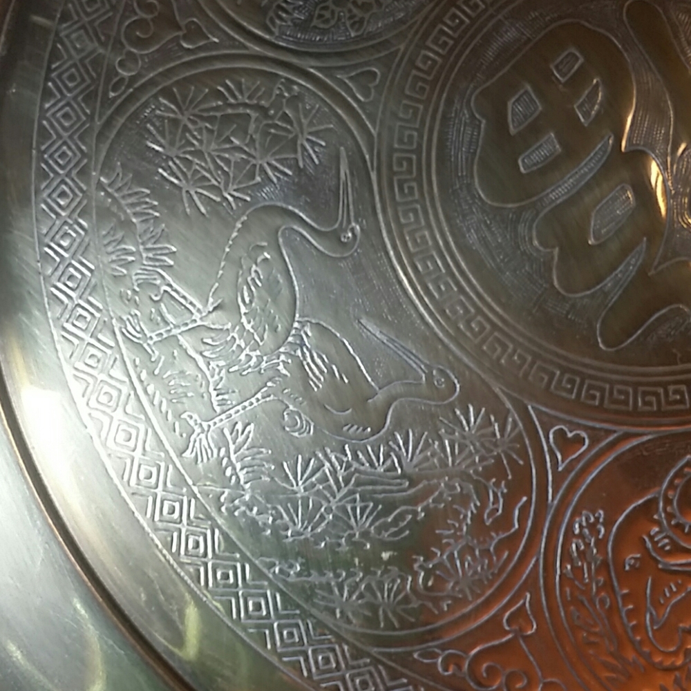 14" VTG Boho Brass tray  elephant deer bird